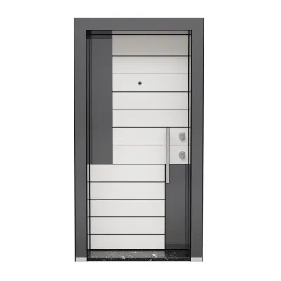 Стальная дверь Kroma A1 Белый Высокий Блеск / Тик