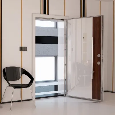 Kroma 612 Çelik Kapı  Beyaz Highgloss / Söke Ceviz