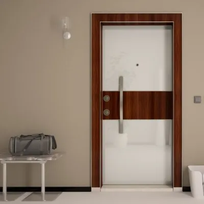 Kroma 610 Çelik Kapı  Beyaz Highgloss / Söke Ceviz