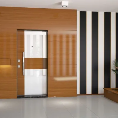Çelik Kapı 615 Beyaz Highgloss & Doğal Tik Kaplama / Doğal Tik Kaplama